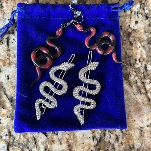 Snake hair clips and earrings